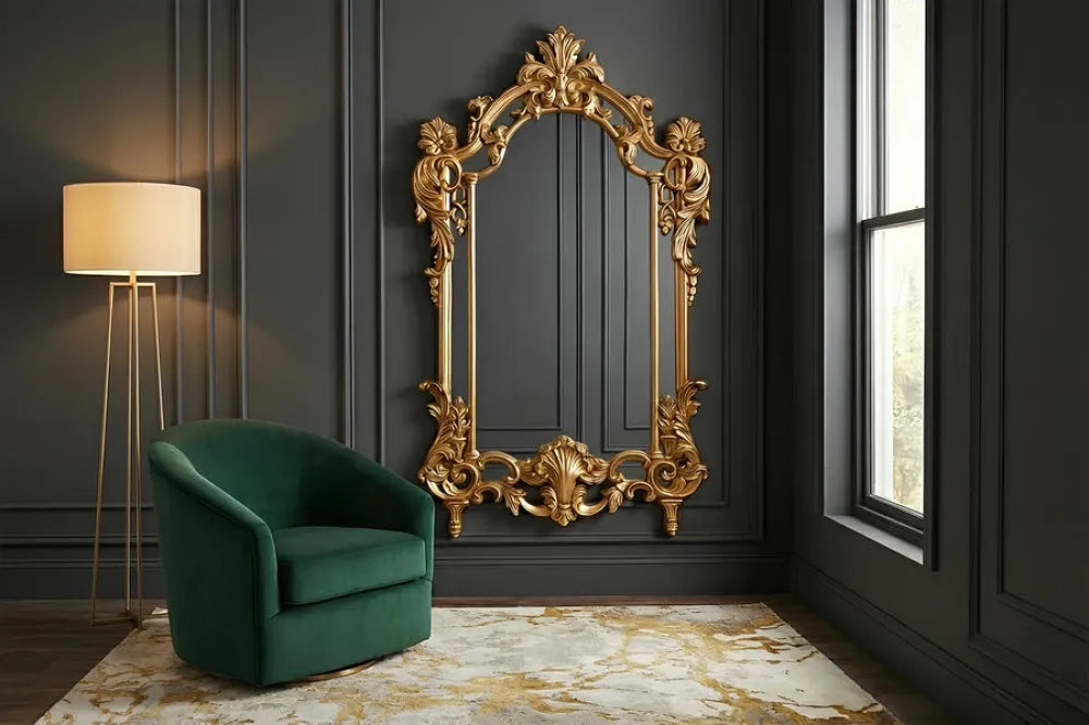 Oglinda cu rama din Poliuretan/MDF Auriu L90xH150cm OPULENT