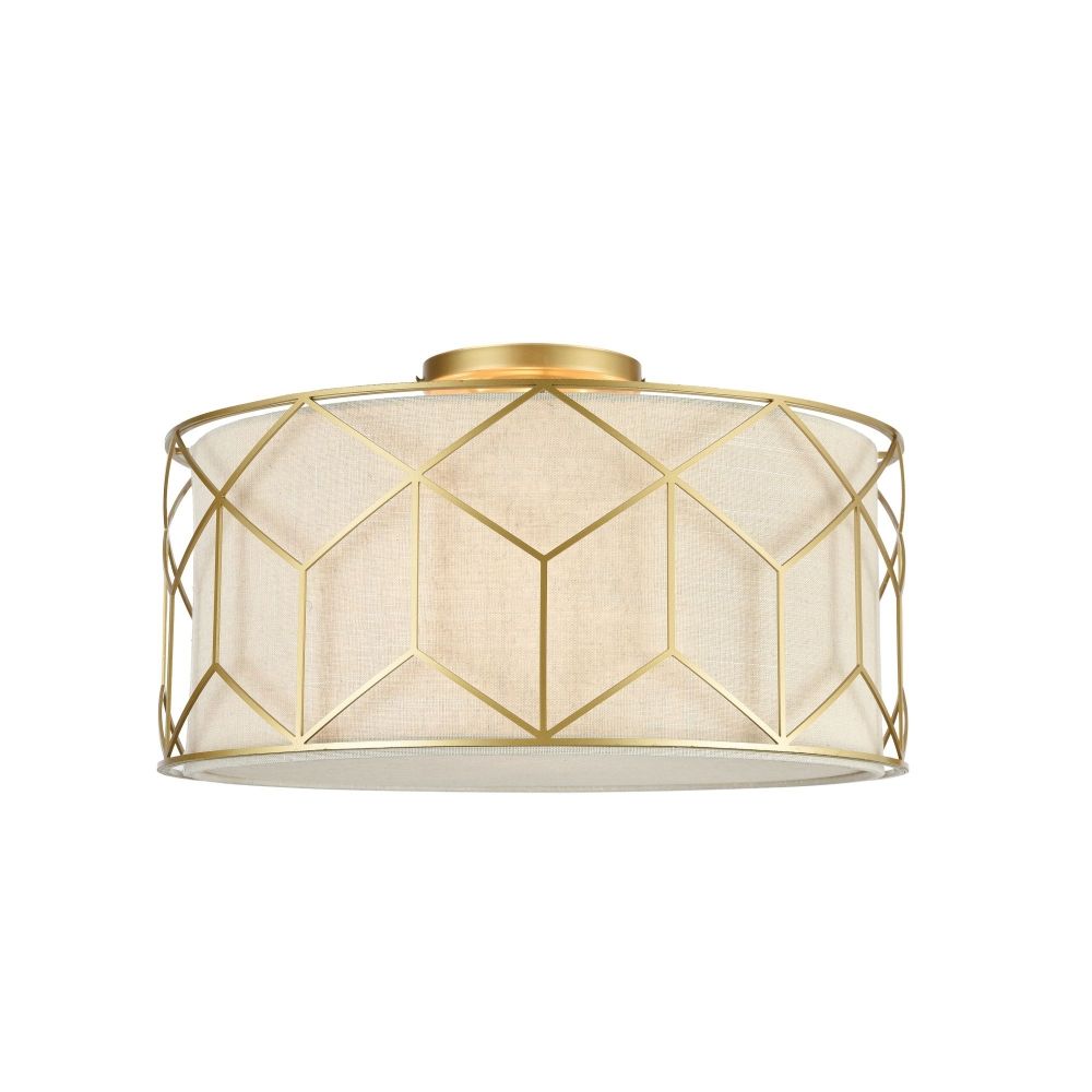 Plafoniera Rotunda din Textil si Metal Bej/Auriu Messina D43xH24cm