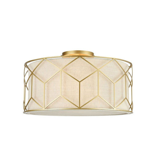 Plafoniera Rotunda din Textil si Metal Bej/Auriu Messina D43xH24cm