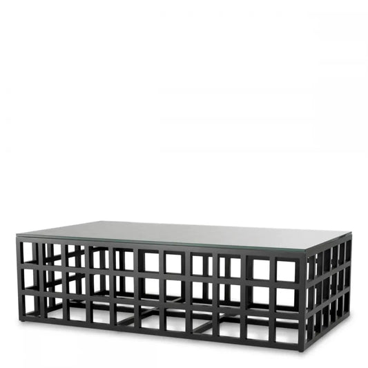 Masuta de cafea Dreptunghiulara din Lemn de mindi Negru si Sticla Transparent L139.5xl77cm Cubico Eichholtz