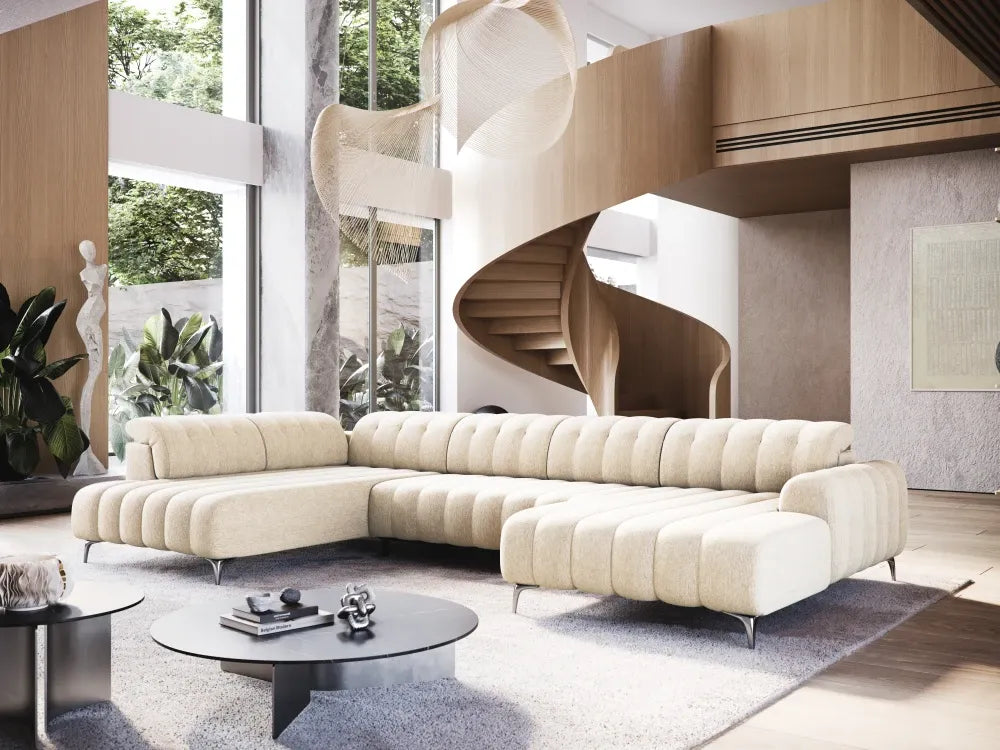 Coltar extensibil electric in forma de U tapitat cu Stofa Bej Padova III