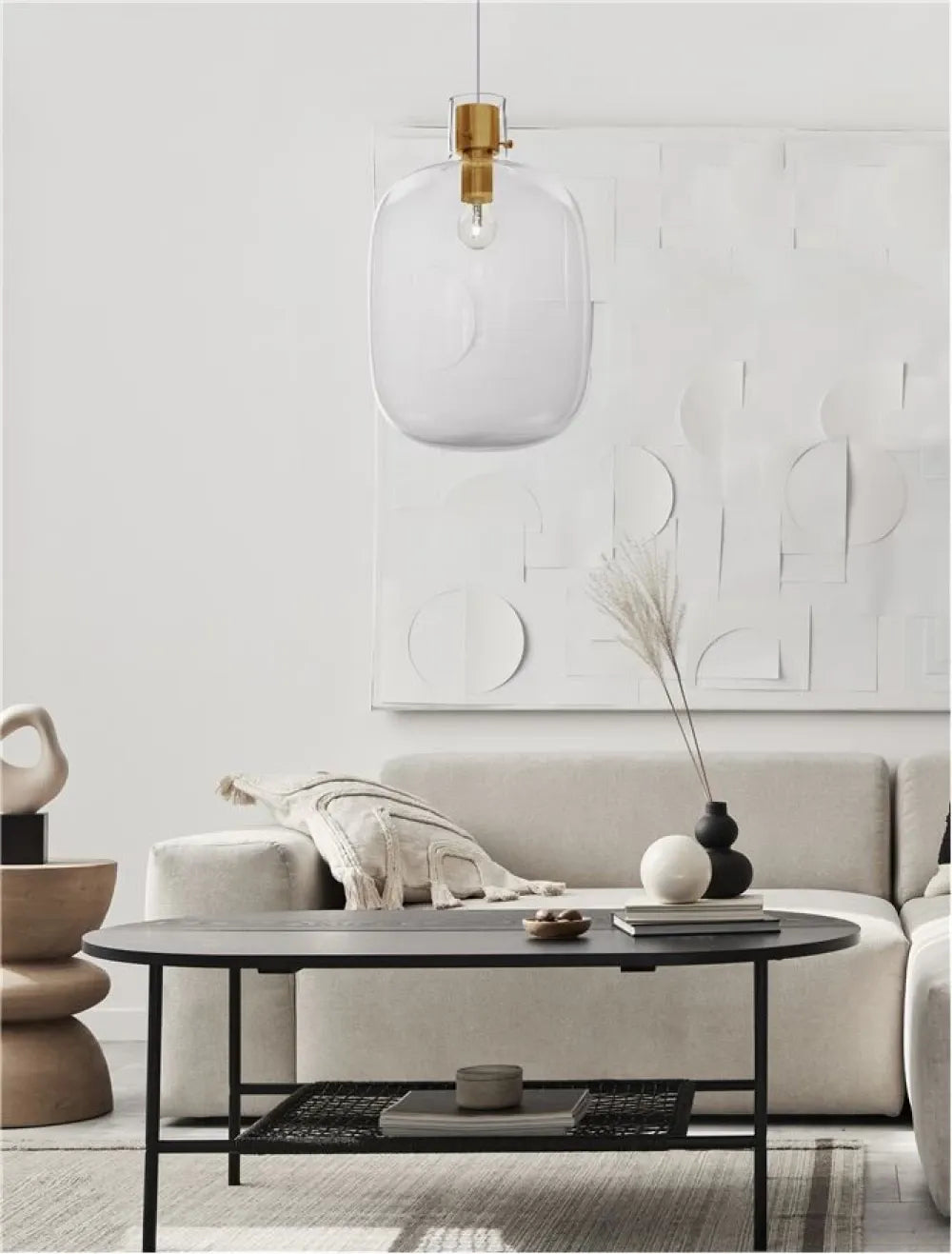 Pendul structura din Metal Alama si abajur din Sticla Transparent H198xL30cm IP20 CINZIA