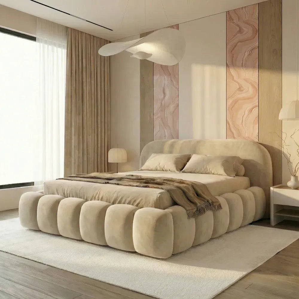 Pat tapitat cu material catifea Bej 180 x 200 Orlando slim