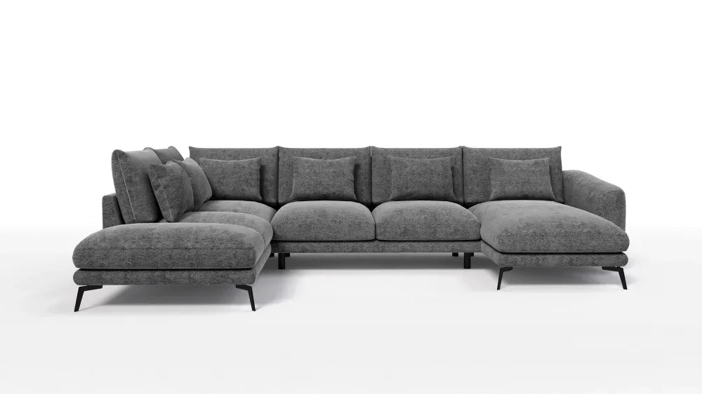 Coltar in forma de U tapitat cu Chenille Gri Sajma 18 L377x228cm Aspen