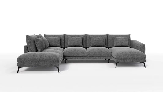 Coltar in forma de U tapitat cu Chenille Gri Sajma 18 L377x228cm Aspen