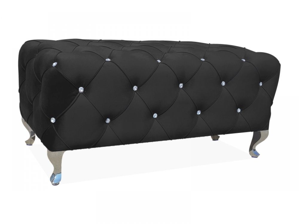 Bancheta din Catifea si Metal Negru/Argintiu L100xH46cm Hestia