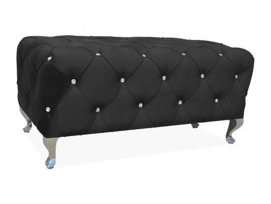 Bancheta din Catifea si Metal Negru/Argintiu L100xH46cm Hestia