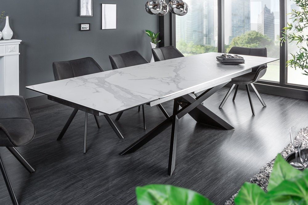 Masa extensibila dreptunghiulara din Ceramica Alb/Negru de 8-10 persoane L180/260x90cm Euphoria