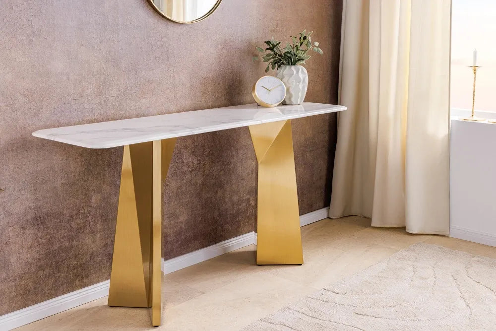 Consola din Marmura Alb si Metal Auriu L140xH75cm EXTRAVAGANCIA