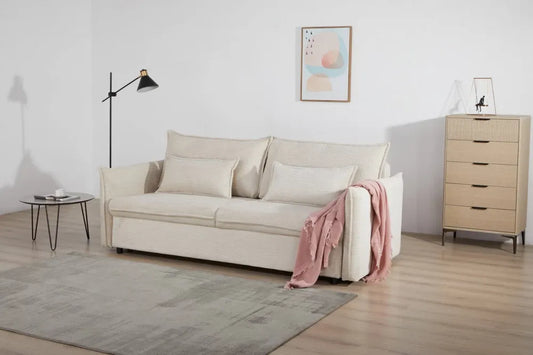 Canapea extensibila de 3 locuri tapitat cu Catifea raiata Bej L215cm Apartment