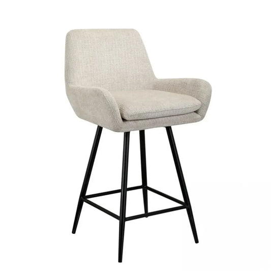 Scaun de insula tapitat cu Chenille Bej cu picioare din Metal Negru H90xL53xA53cm Linsey Richmond Interiors