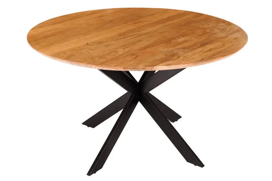 Masa rotunda din Lemn de salcam Maro si Metal Negru D130xH77cm Galaxie