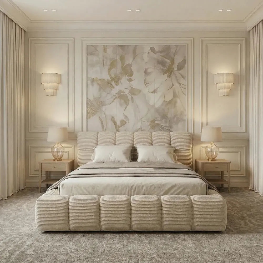 Pat tapitat cu material raiat Crem 200 x 200 Boston slim
