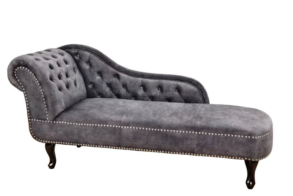 Sezlong tapitat cu Catifea Gri L170cm Chesterfield