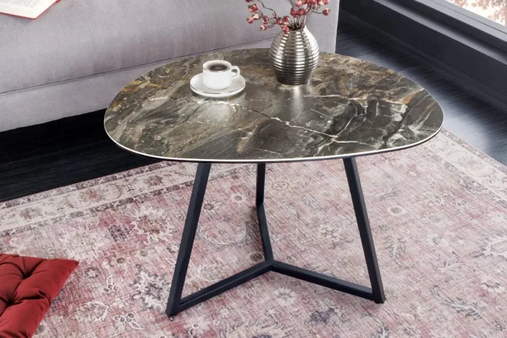 Masuta de cafea Asimetrica din Ceramica Maro taupe si Metal Negru L70xH45cm Marvelous