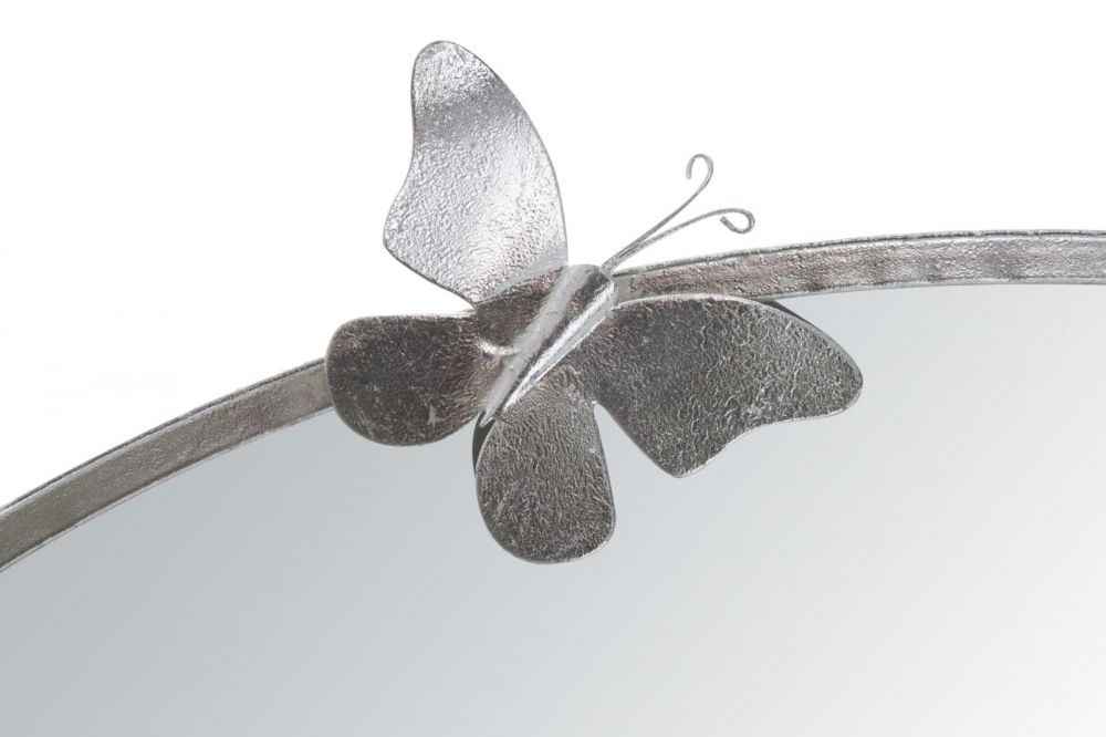 Oglinda Rotunda cu rama din Metal Argintiu Fluturi D91cm