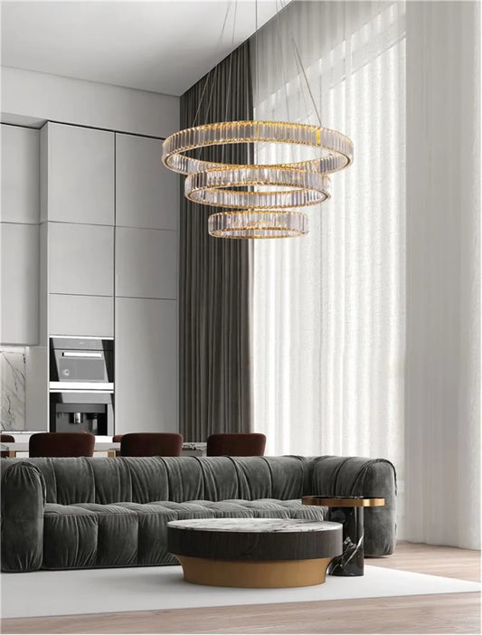 Candelabru structura din Metal Auriu si abajur din Cristal Transparent H150xL80cm IP20 92W 7670lm 3500k AURELIA