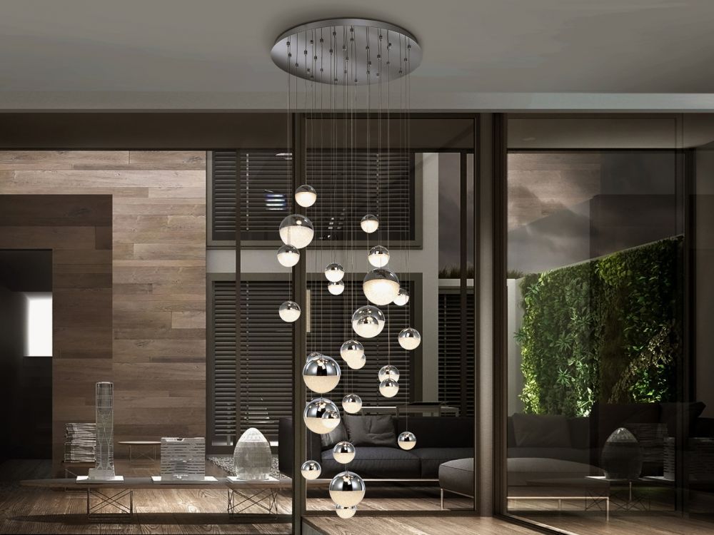 Lustra rotunda cu inaltime reglabila din Policarbonat Alb cu LED  D83xH500cm Sphere