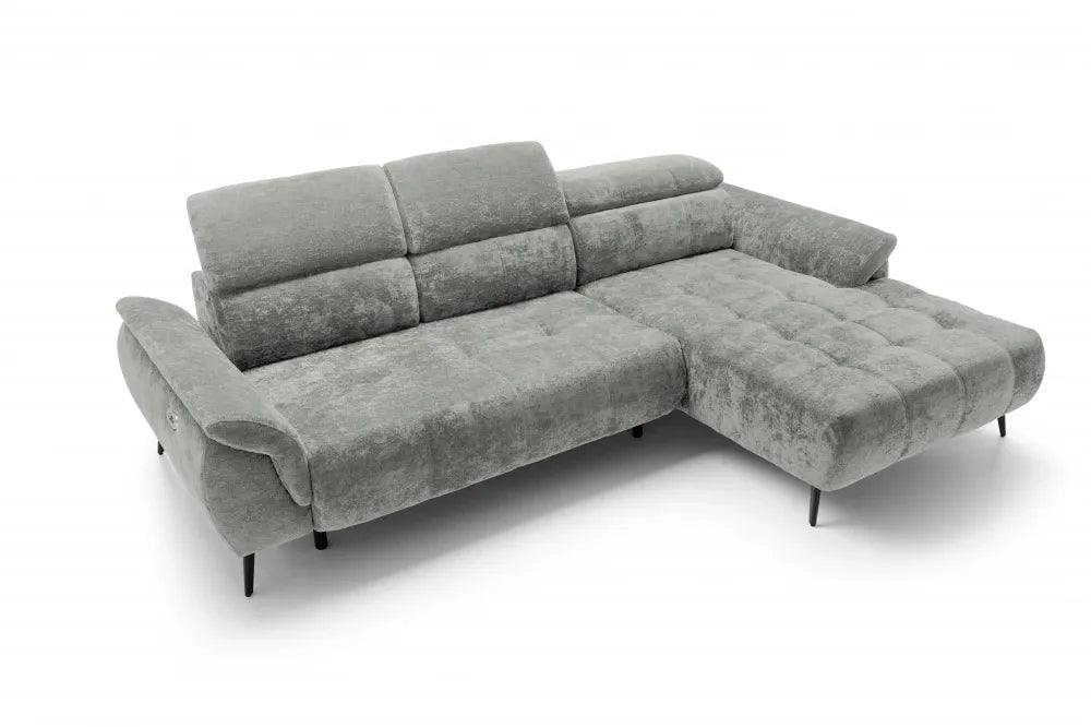 Coltar extensibil electric tapitat cu Chenille Gri deschis cu lada depozitare Genova I