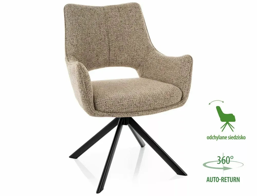 Scaun cu brate rotativ din Stofa Bej inchis si Metal Negru H87xL59xA60cm Fino II