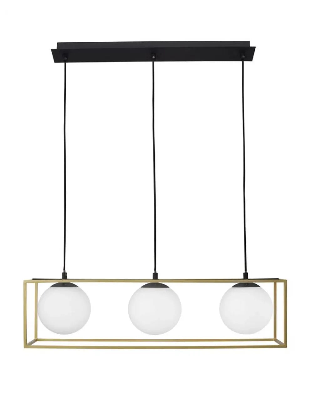 Lustra structura din Metal Negru/Auriu si abajur din Sticla Alb H120xL70cm IP20 JULIET