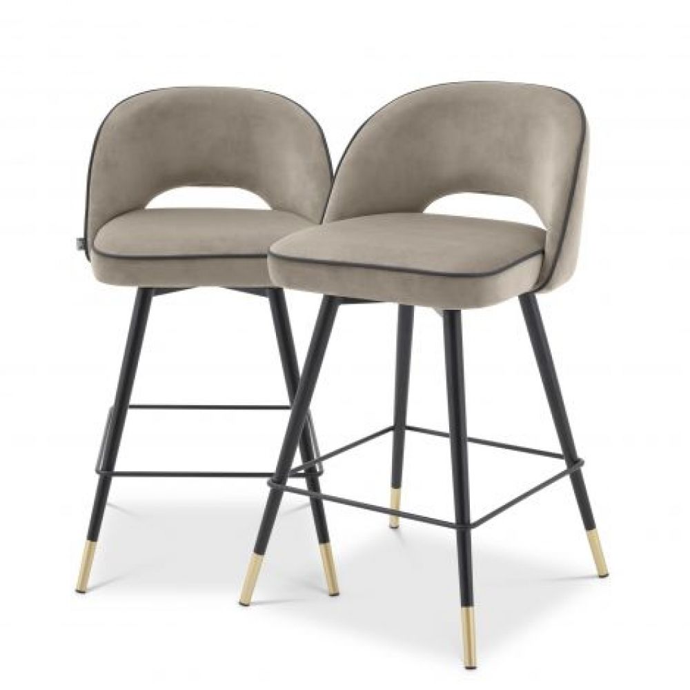 Set 2 scaune de insula rotative tapitat cu Catifea Grej cu picioare din Metal Negru/Auriu H93xL51xA52cm Cliff