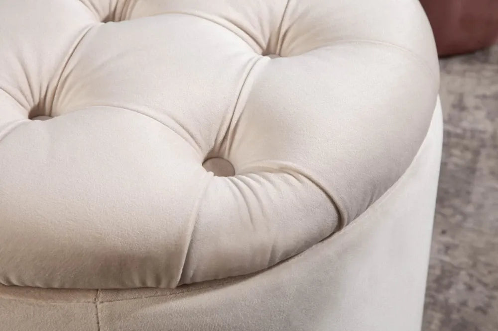 Puf cu spatiu de depozitare din Catifea Bej H43xD50cm Modern Barock