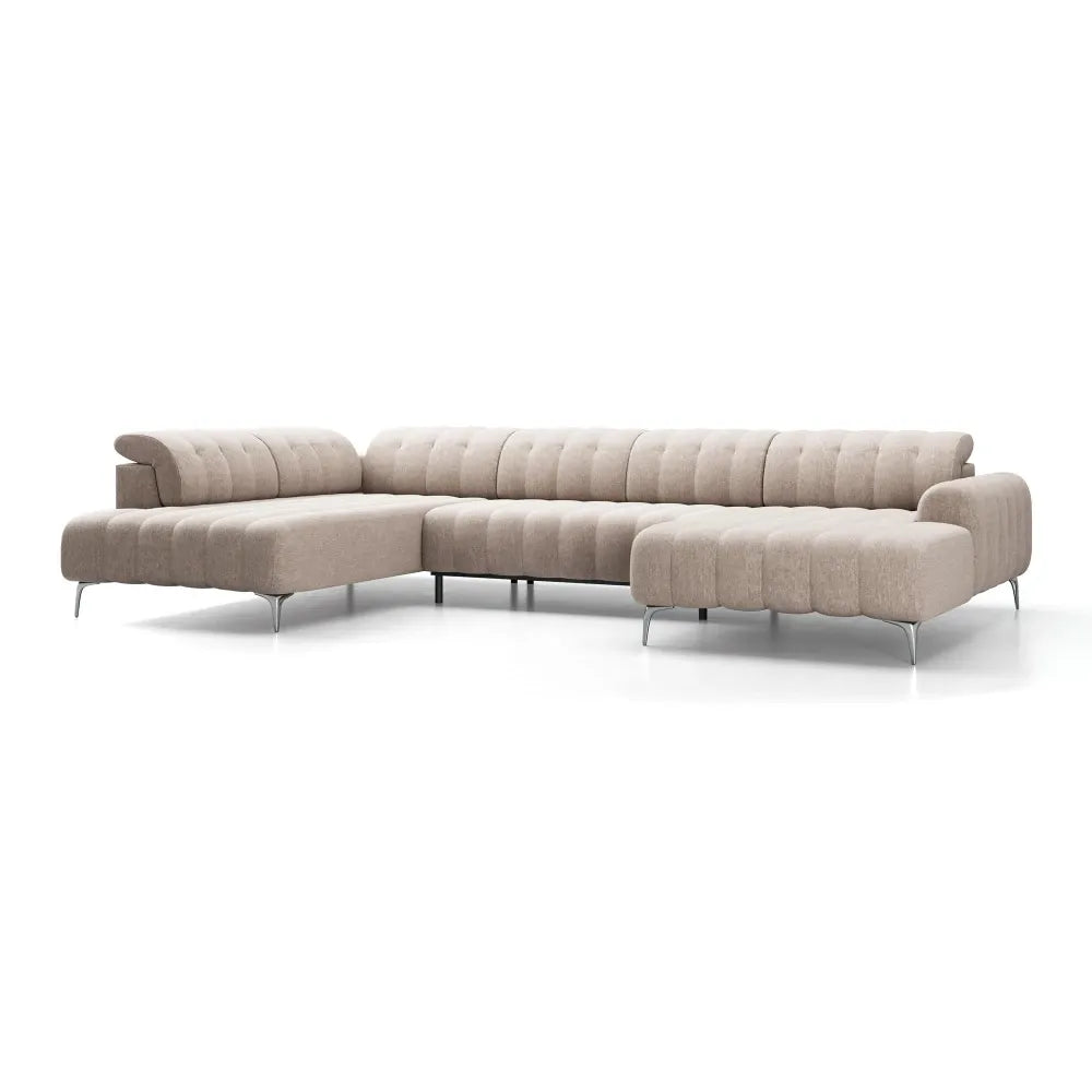 Coltar extensibil electric in forma de U tapitat cu Stofa Bej inchis Padova III