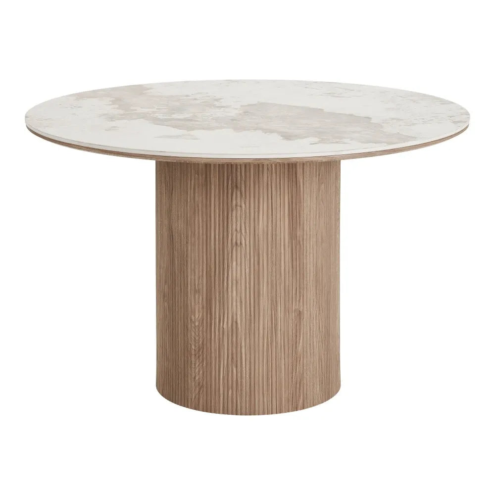 Masa din MDF+Furnir de stejar Maro si Ceramica Alb D120xH76cm Athens