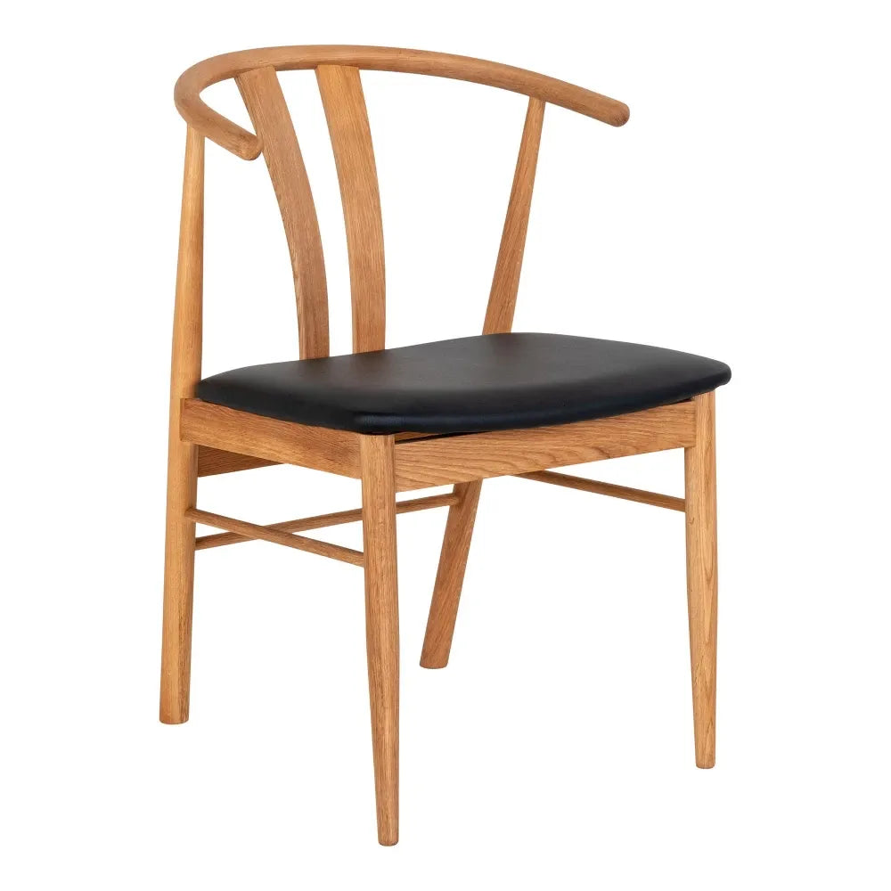 Set 2 scaune din Lemn de stejar Maro si Piele sintetica Negru H77xL54xA56cm Artenara