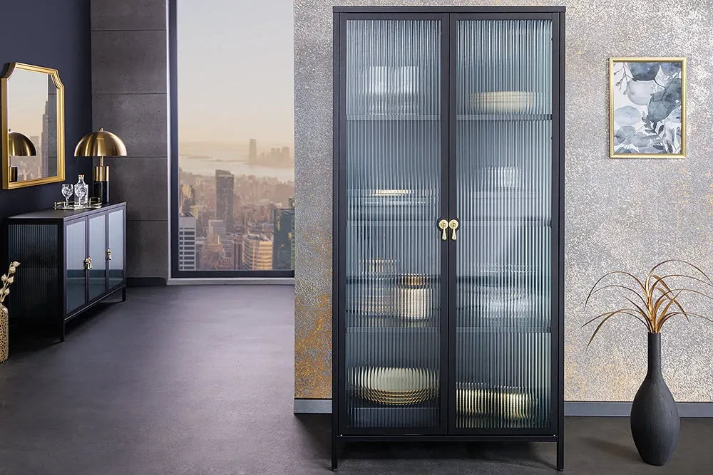Dulap din Metal Negru si Metal/Sticla securizata Negru/Transparent L80xH160cm AMSTERDAM