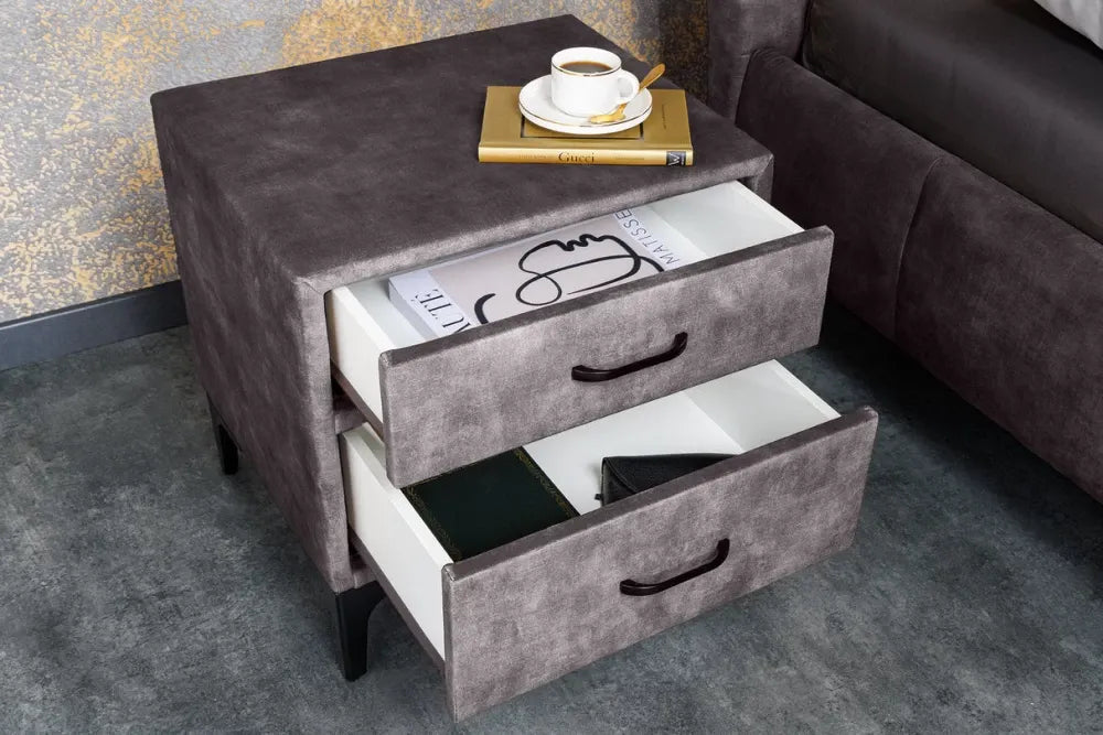 Noptiera din Catifea Gri si Metal Negru L46xH47cm Boutique