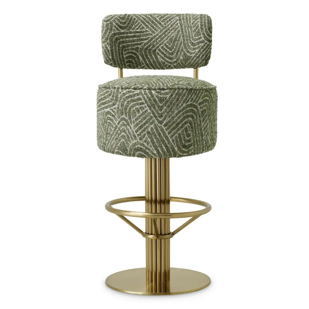 Scaun de bar rotativ cu spatar tapitat cu Stofa Verde L44xA56xH104cm Carleton Eichholtz