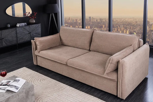 Canapea extensibila de 3 locuri tapitat cu Catifea raiata Maro taupe L215cm Apartment
