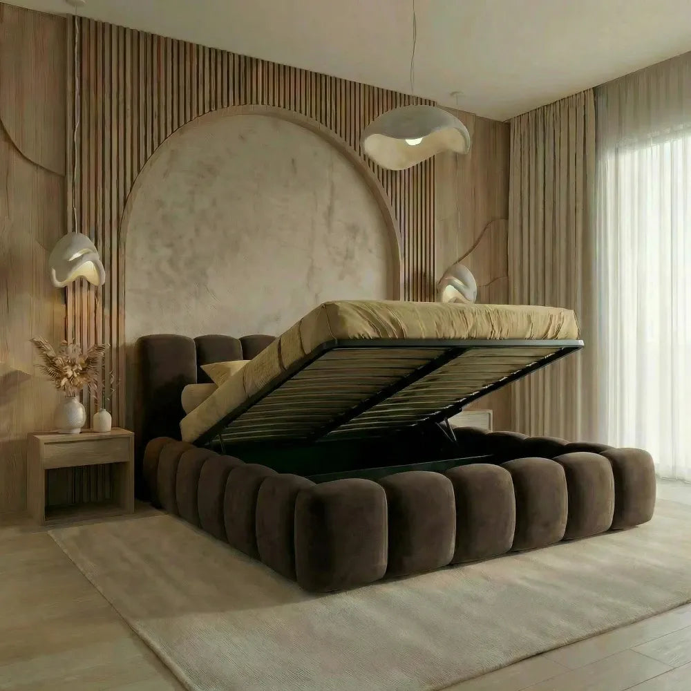 Pat tapitat cu material catifea Maro 160 x 200 Dallas slim