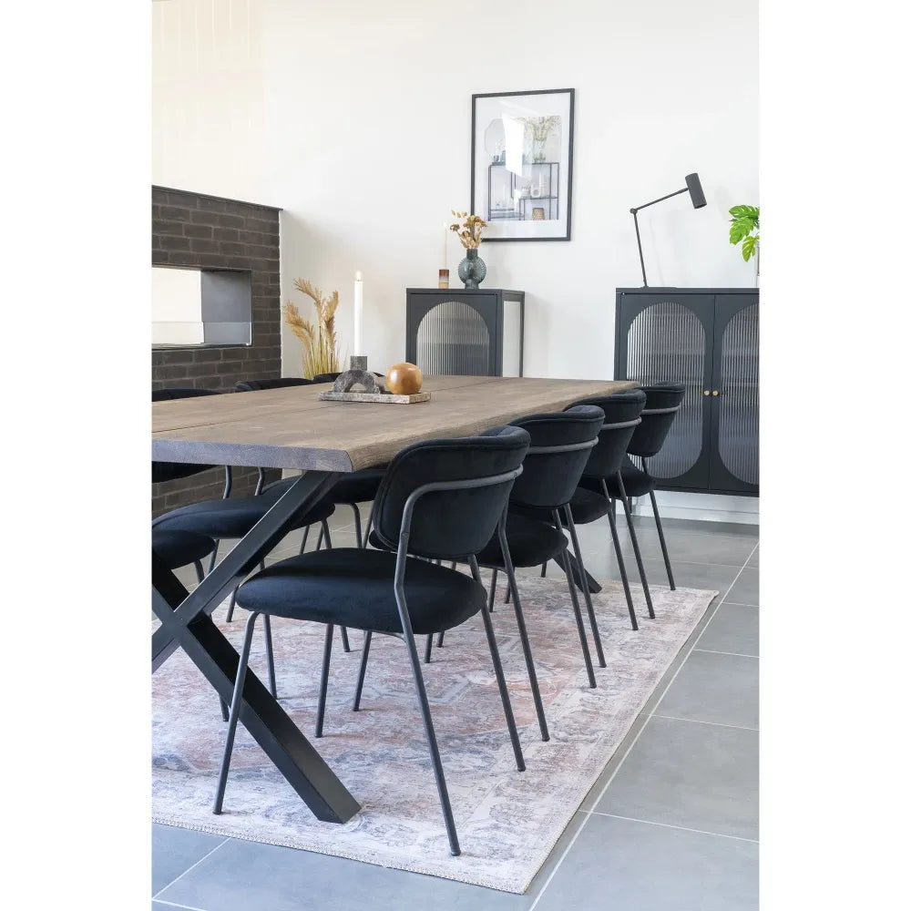 Masa din Metal Negru si Lemn de stejar Maro inchis L240xH75cm Toulon