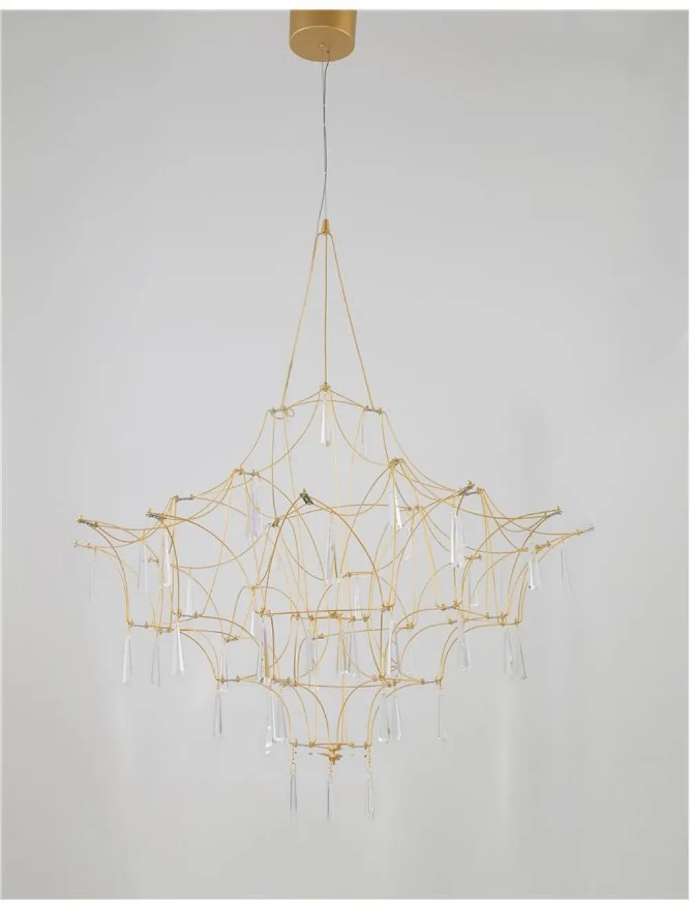 Candelabru structura din Metal Auriu si abajur din Cristal Transparent H160xL80cm IP20 20W 2000lm 3000k GORO
