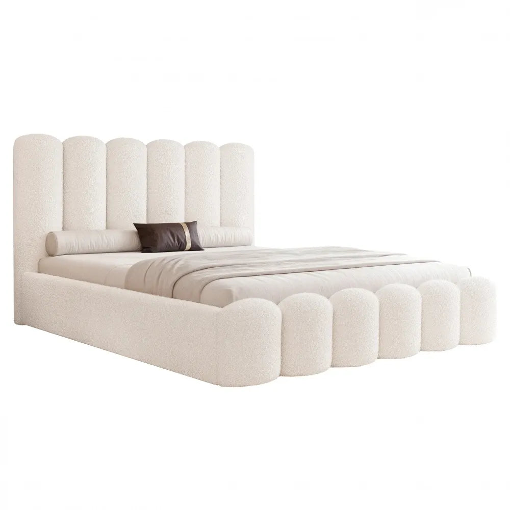 Pat 120 x 200 tapitat cu Stofa boucle Abriamo Alb Aveline