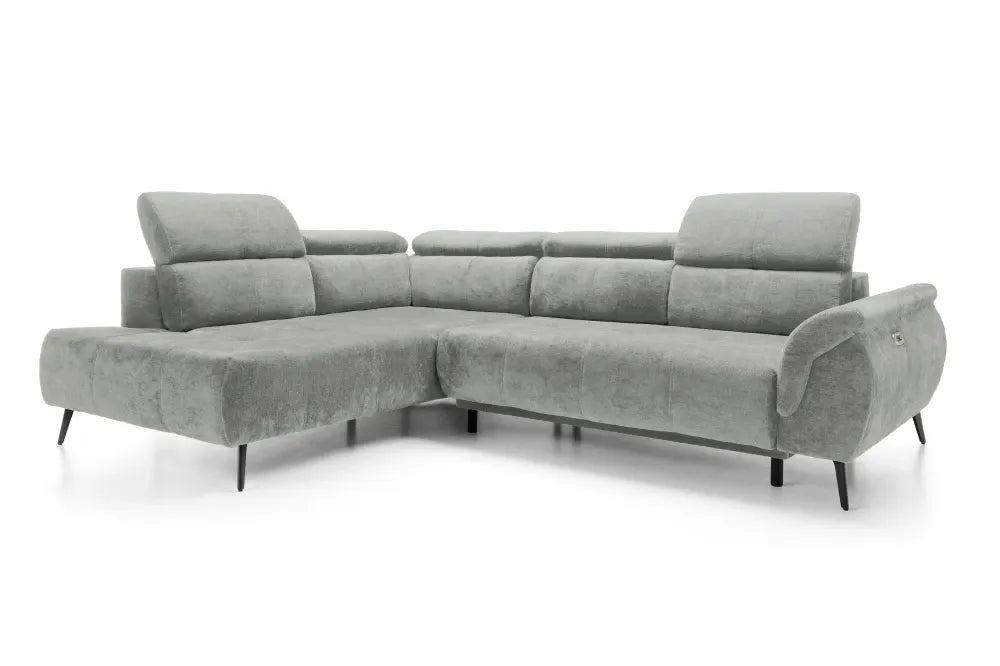 Coltar extensibil electric tapitat cu Chenille Gri deschis cu lada depozitare Genova II