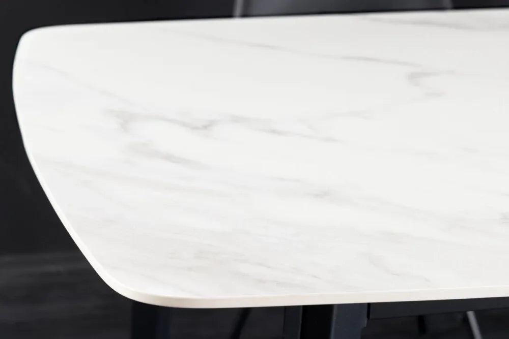 Masa din Ceramica Alb cu efect de marmura si Metal Negru L180xH76cm Milano