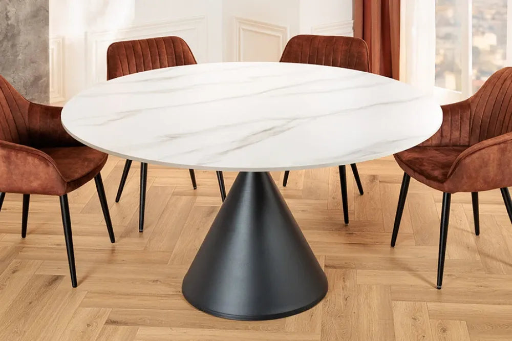 Masa din Ceramica Alb si Metal Negru D135xH76cm SIGNATURE
