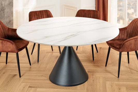 Masa din Ceramica Alb si Metal Negru D135xH76cm SIGNATURE