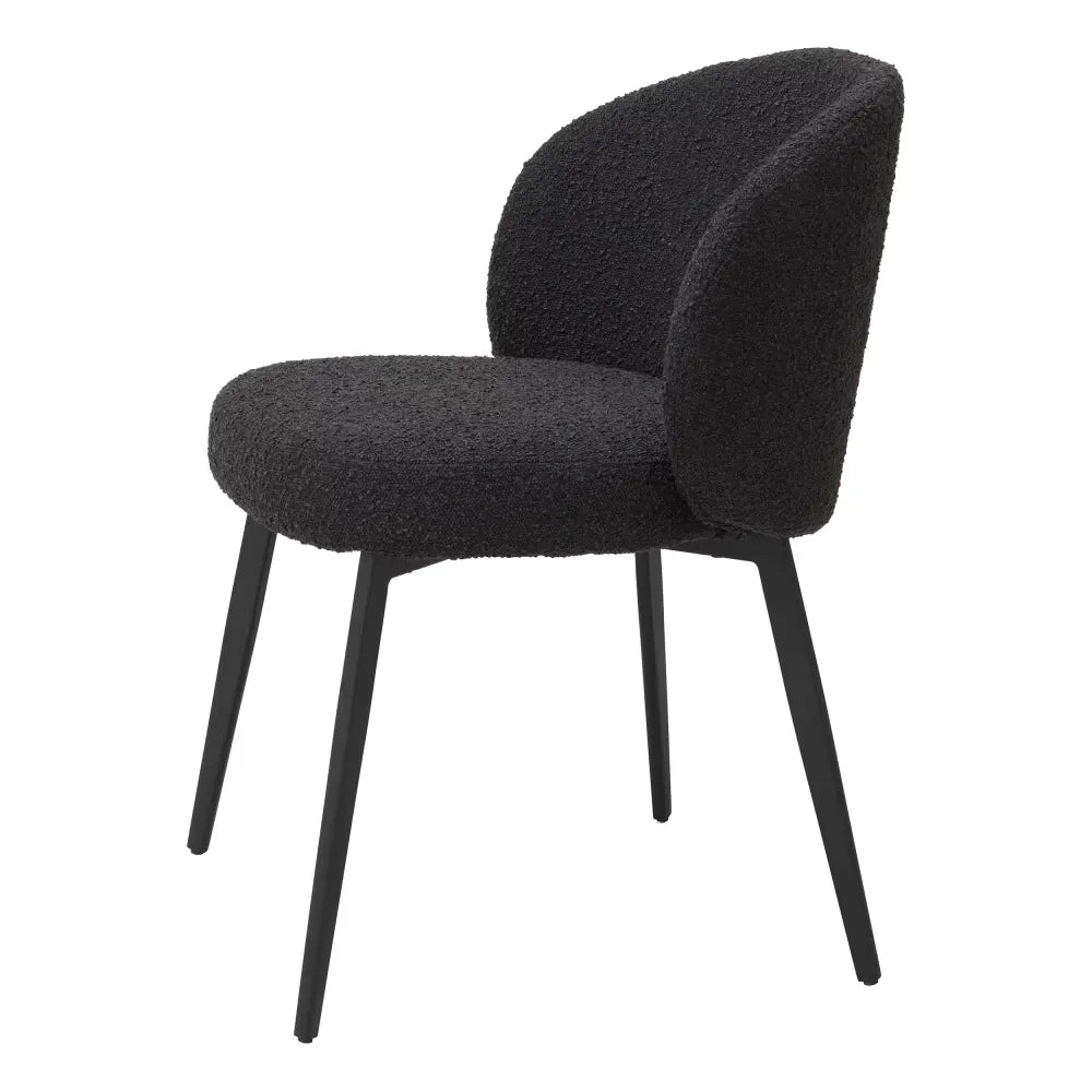 Set 2 scaune tapitat cu Stofa boucle Negru cu picioare din Metal Negru H79xL56xA58cm Lloyd Eichholtz