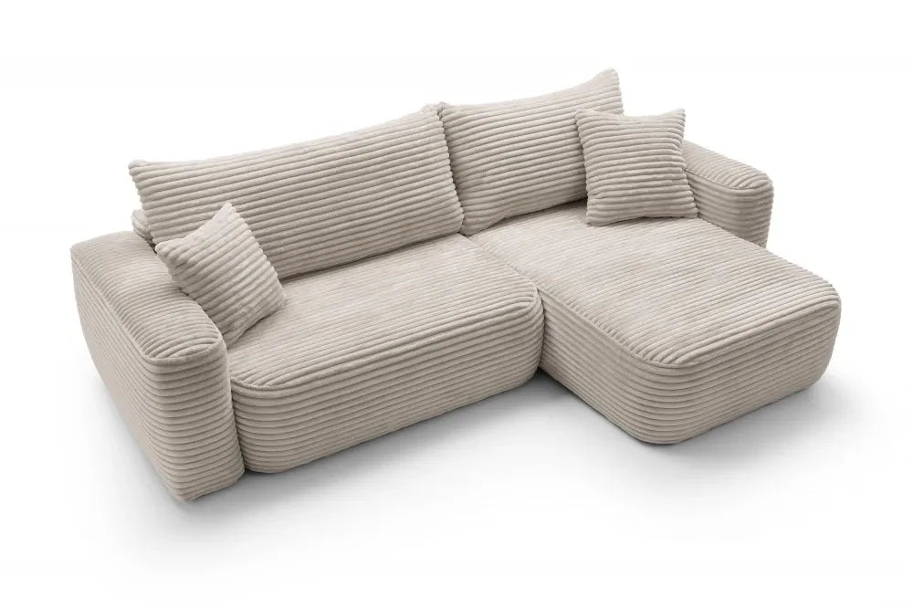 Coltar extensibil tapitat cu Corduroy Bej inchis cu lada depozitare Billy