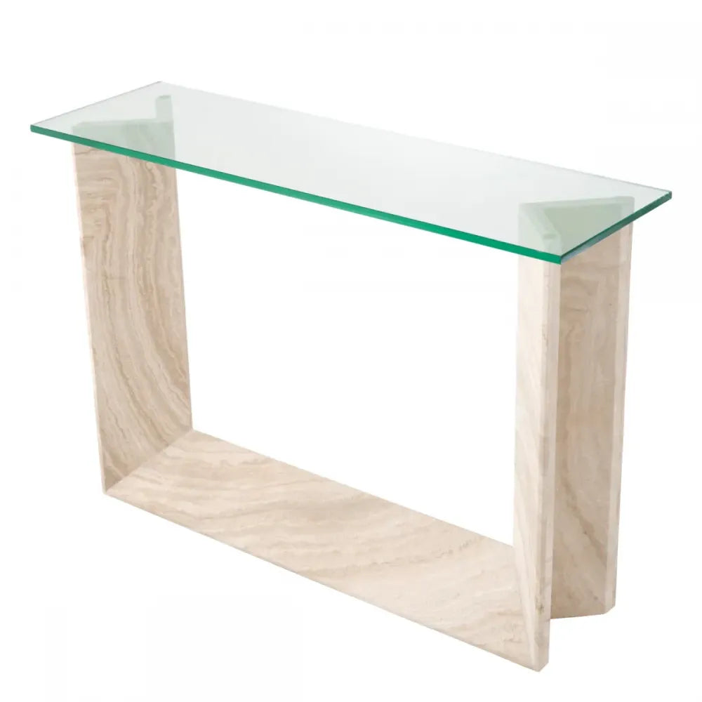 Consola din Sticla Transparent si Travertin Bej L120xH83.5cm Fortuna Eichholtz