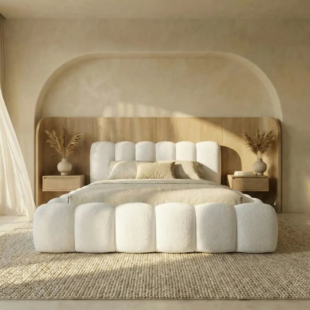 Pat tapitat cu material boucle Alb 200 x 200 Dallas slim