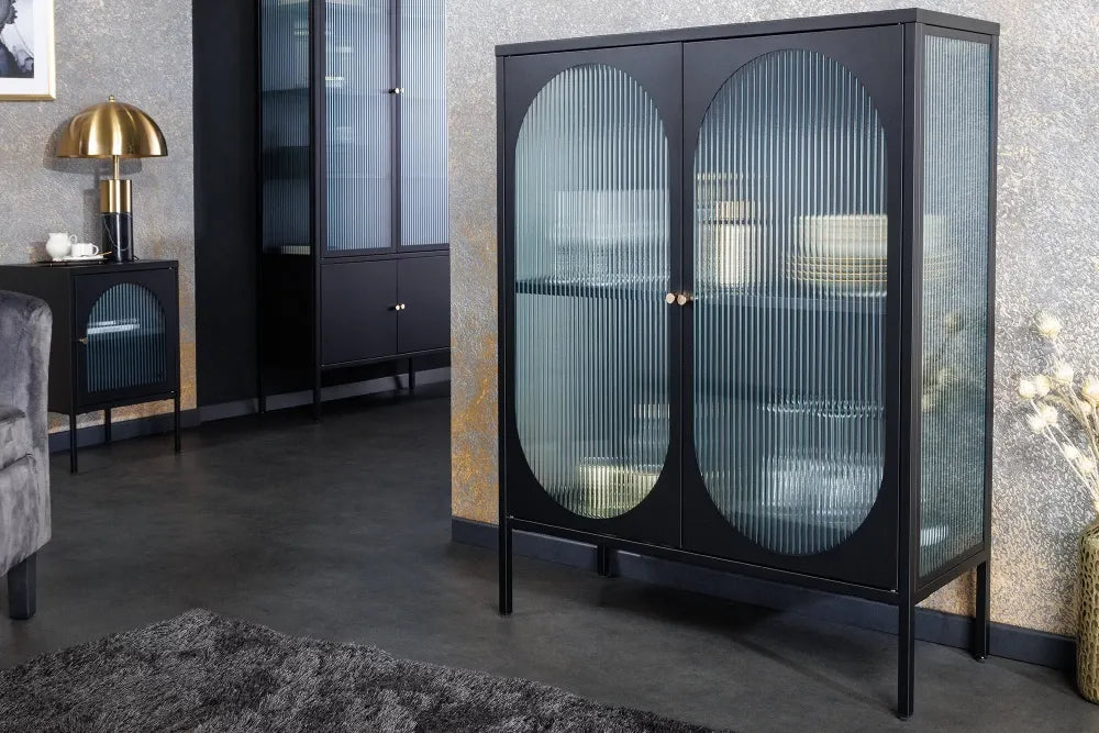 Dulap din Metal Negru si Metal/Sticla securizata Negru/Transparent L90xH110cm PARIS