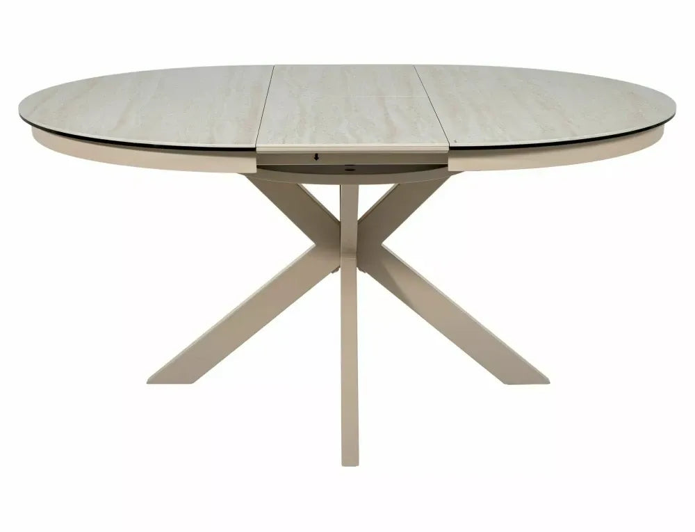 Masa extensibila din Metal Bej si Sticla securizata+Ceramica Bej mat L120-160xH76cm Porto