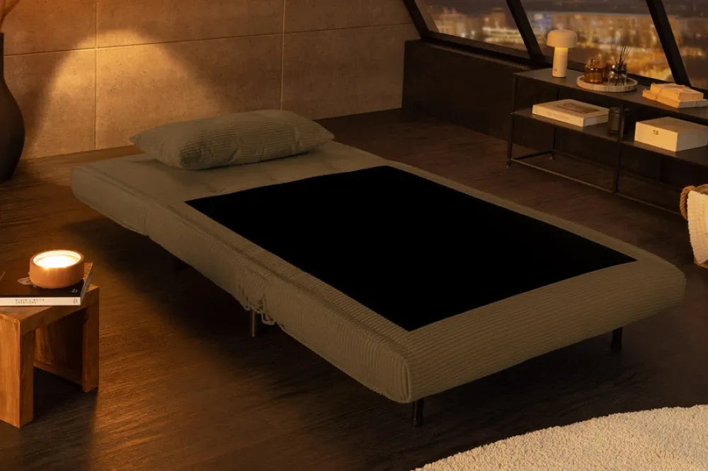 Fotoliu cu functie de dormit tapitat cu Raiat Verde si picioare din Lemn de pin Negru H82xL100xA91cm SMART MULTIFUNCTION