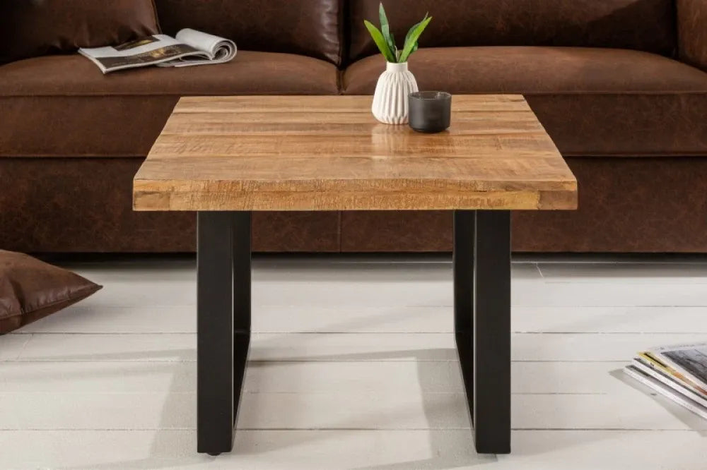 Masuta laterala Patrata din Lemn masiv de mango Maro si Metal Negru L60xH45cm Iron Craft